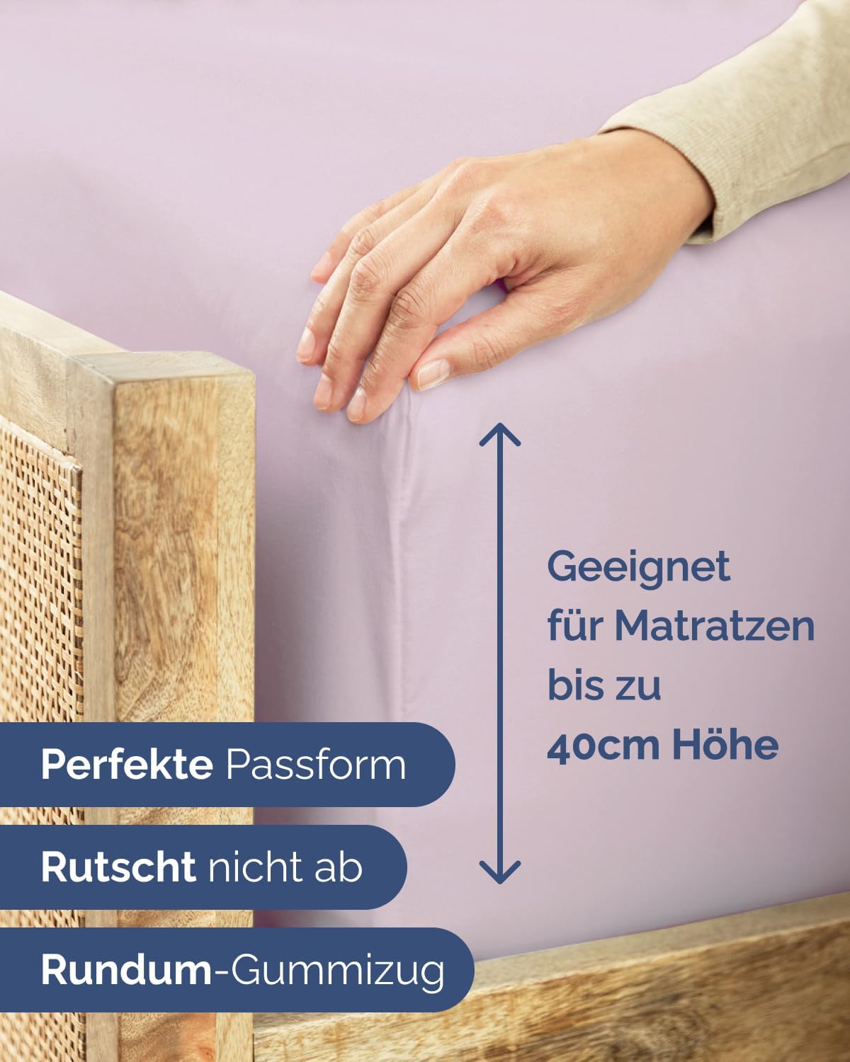 Thumbnail 2 de Spannbettlaken 200x200 cm extra tief – Mikrofaser-Polyester bis 40 cm Matratzenhöhe (Lavendel hell) – OEKO-TEX