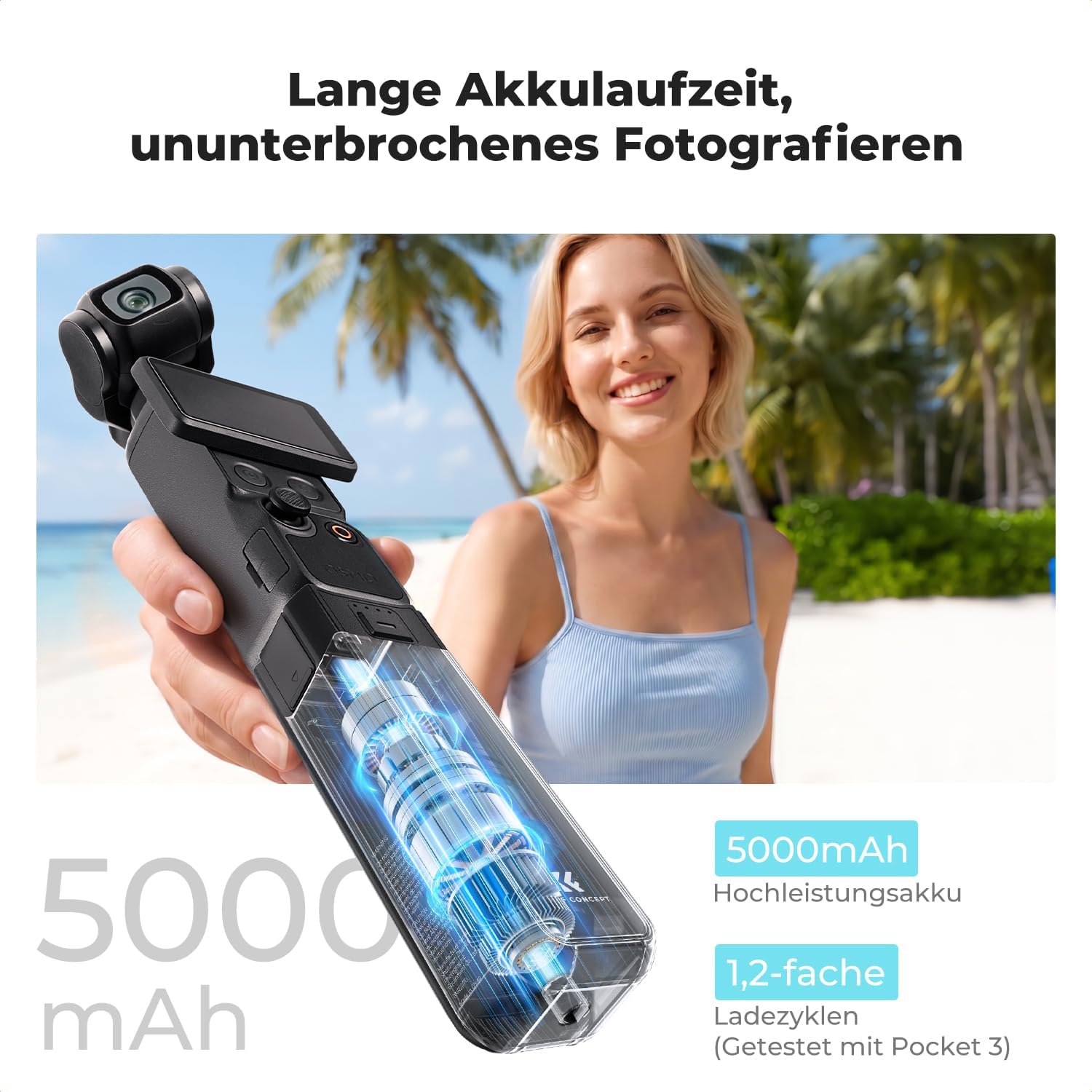 Detalle 2 de K&F CONCEPT Akkugriff 5000mAh Batteriegriff für Osmo Pocket 3/4/4P – effiziente Energieeffizienz unterwegs