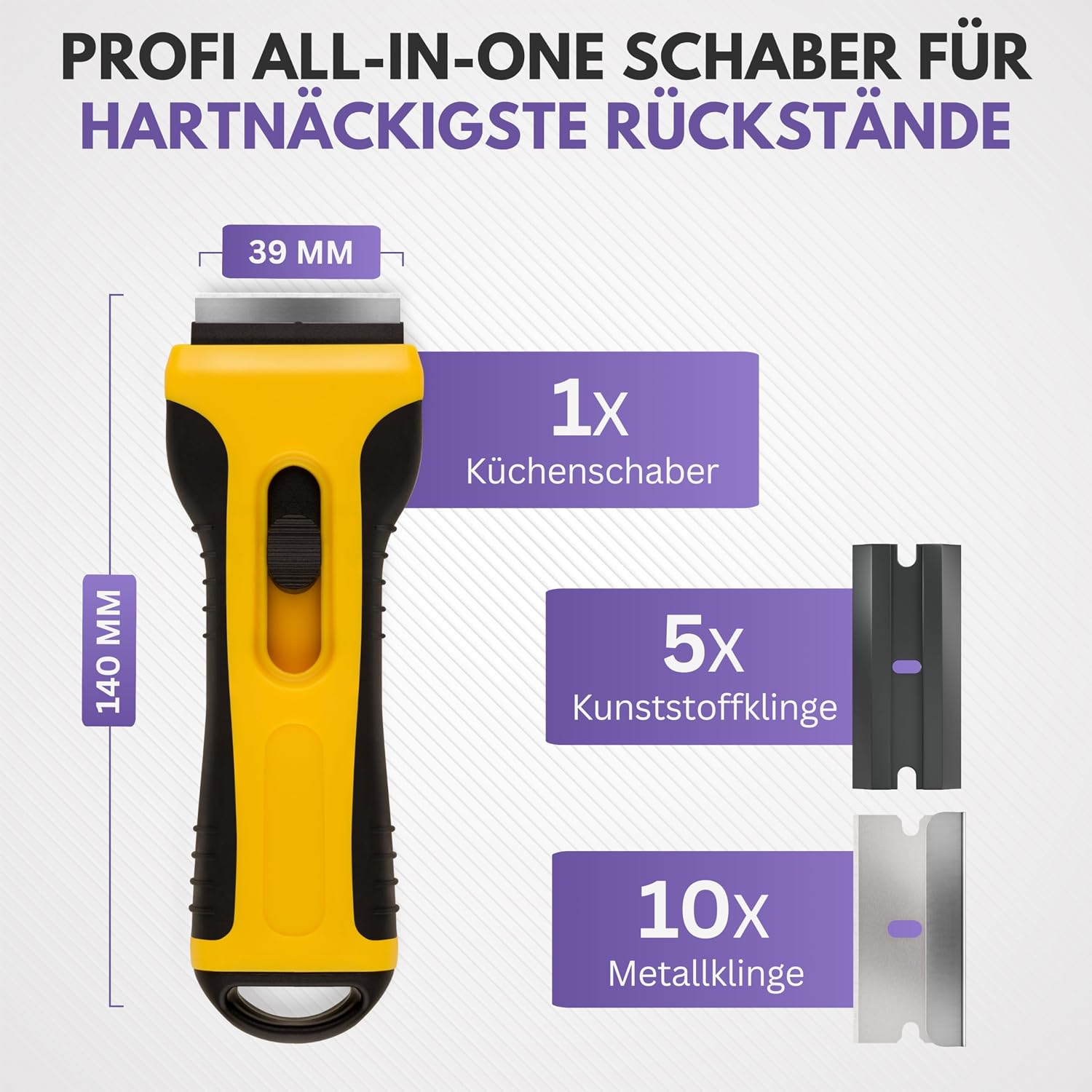 Detalle de Filzada® Küchenschaber Gelb – Glasschaber für Glaskeramikherd mit 15 Schaber Klingen