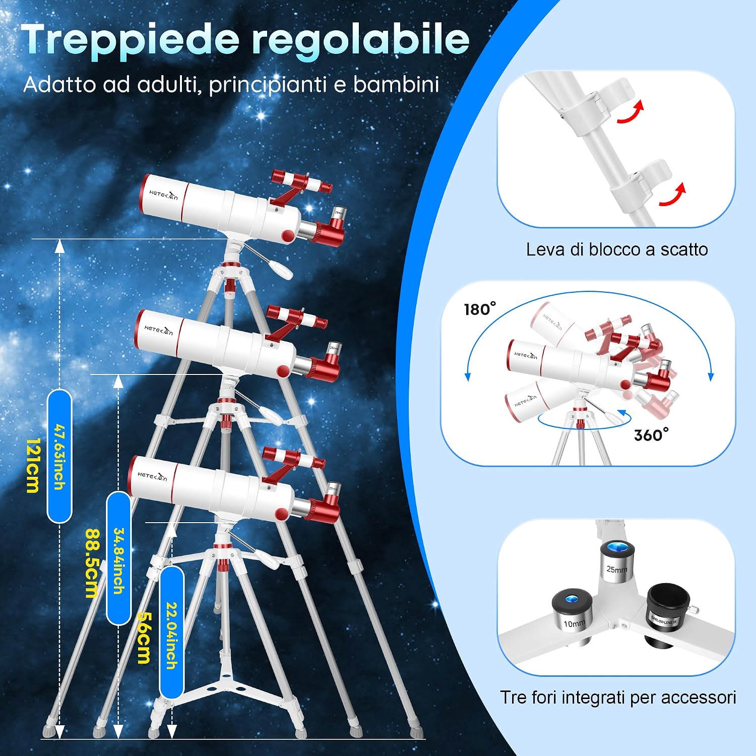 Detalle de HETEKAN Telescopio 90/900: rifrattore professionale per adulti, bambini e principianti