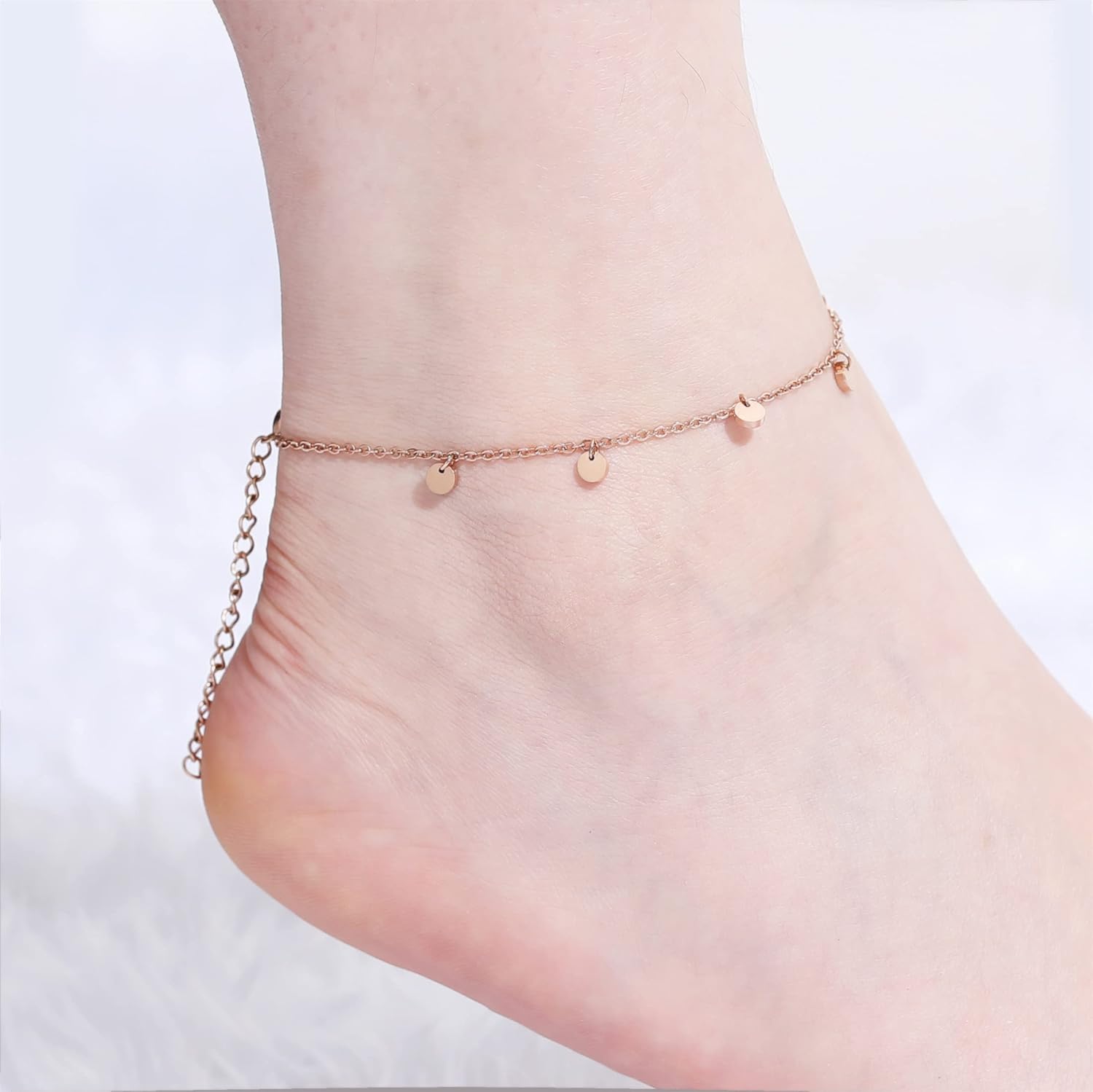 Detalle de RWQIAN Damen Fußkettchen – verstellbare Edelstahl-Kette, 20 cm + 4 cm, wasserfest
