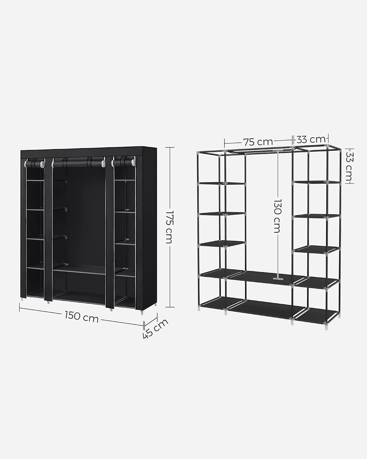 Detalle de SONGMICS LSF03H stoffen garderobekast met kledingstang en 12 legplanken