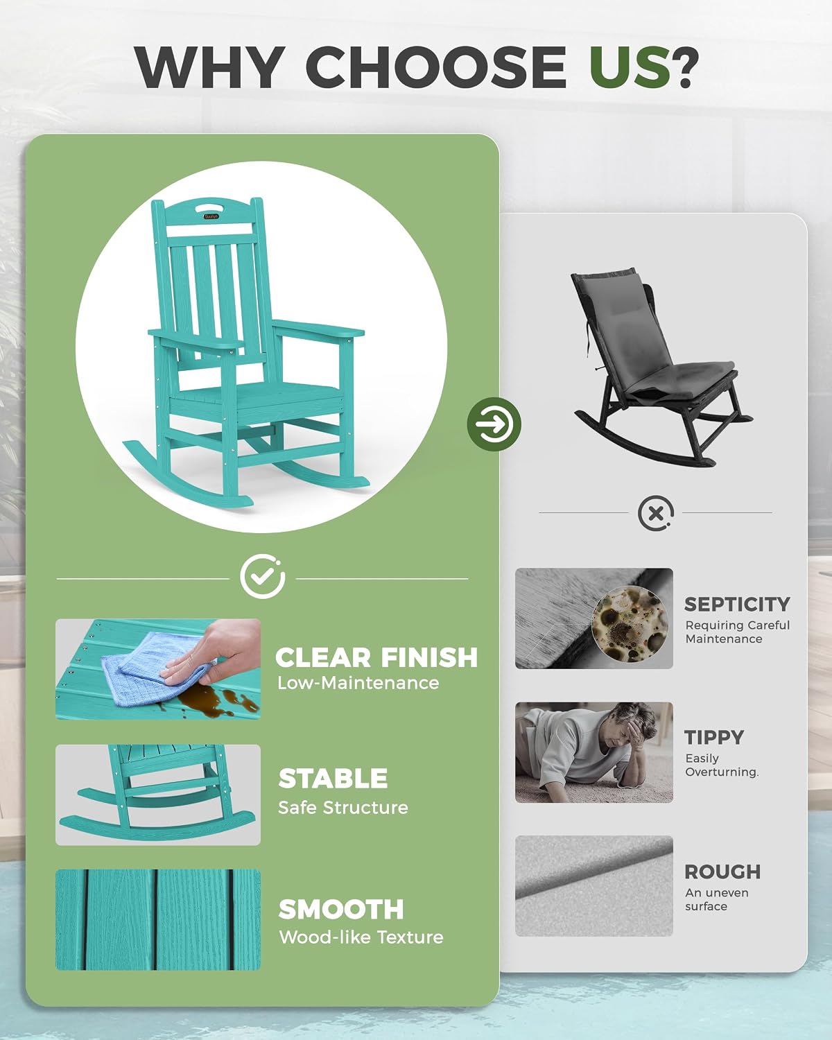 Thumbnail 6 de SUUNYN HDPE Patio Rocking Chair Set of 2, Oversized All-Weather