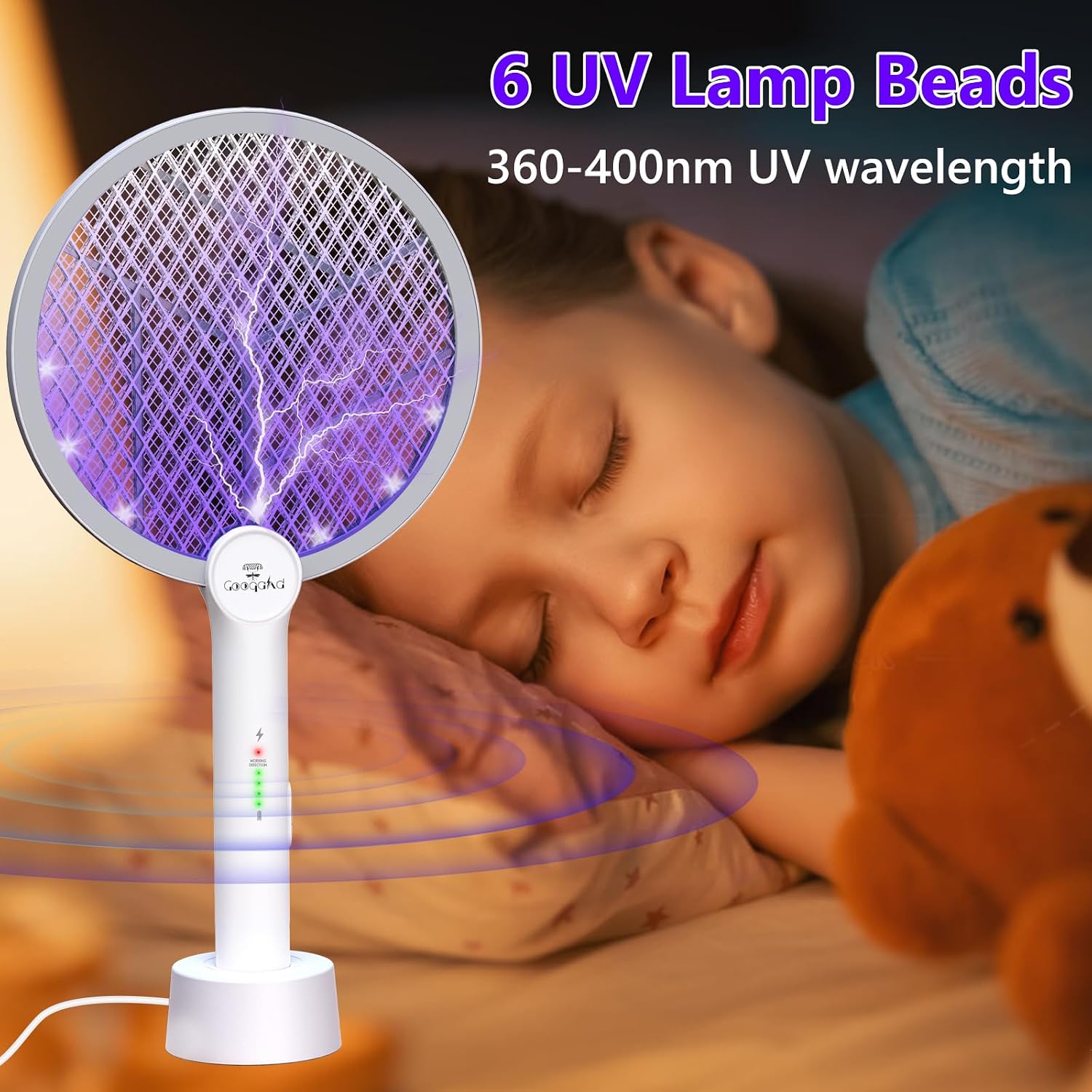 Detalle de GooQand Electric Fly Swatter 4000V Power — USB-C Rechargeable, 2-Mode Bug Zapper with 3-Layer Mesh