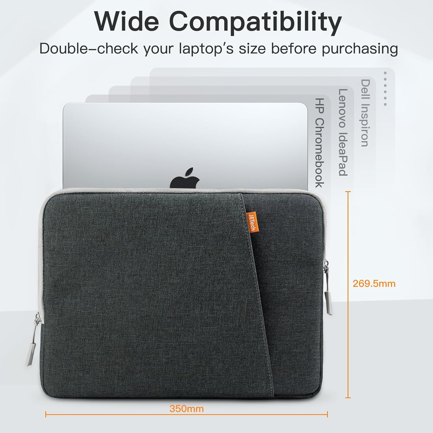Detalle de JETech Laptop Sleeve for MacBook Neo (A18 Pro) 14-Inch – Waterproof Case with Front Pocket (Dark Grey)
