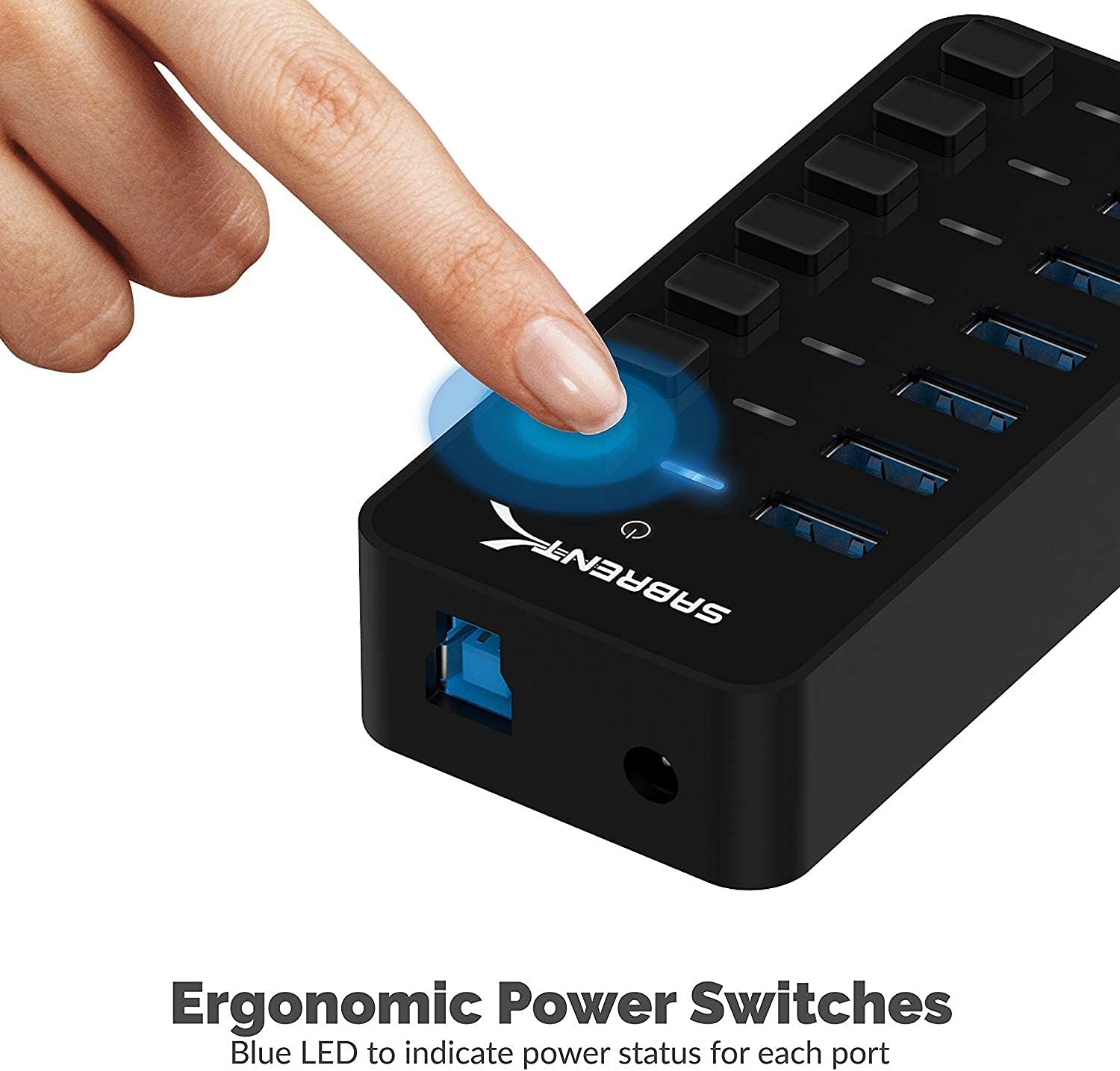 Thumbnail 4 de SABRENT Hub USB alimenté 7 ports 5 Gbps (HB-BUP7) avec interrupteurs et LED