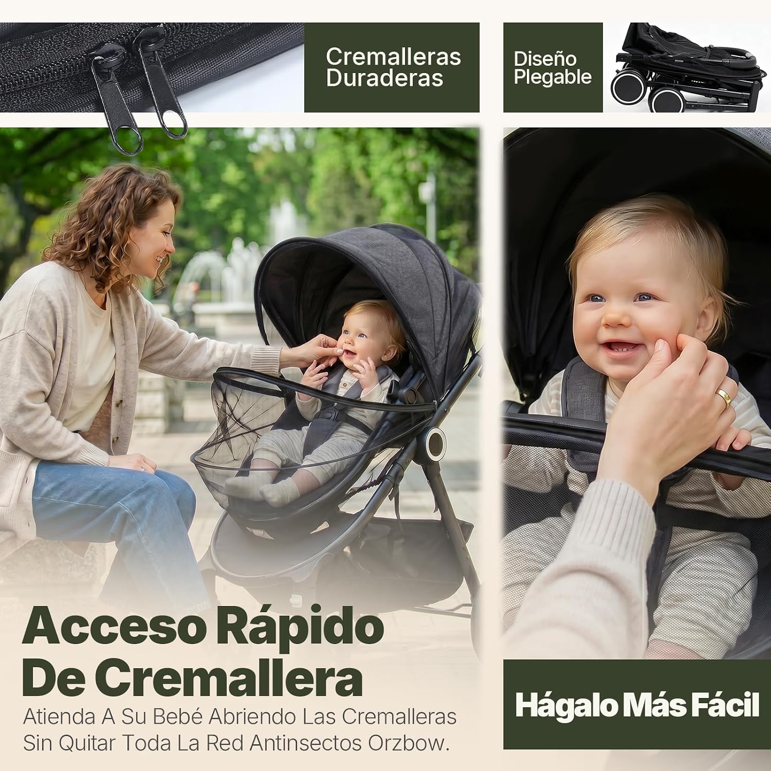 Detalle 2 de Orzbow Mosquitera Carrito Bebe Universal: red antimosquitos 3D PVC con cremallera para capazo y cochecito (Negro)