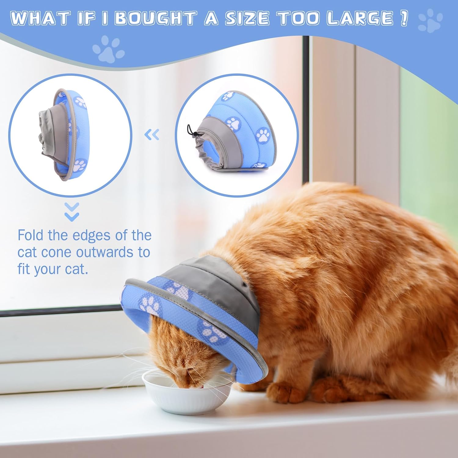 Detalle 2 de Toptakeit Soft Adjustable Cat Recovery Cone, Blue