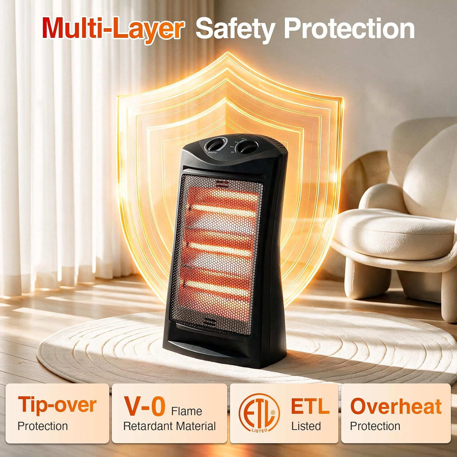 Detalle de Hykolity WHG-0607 1500W Quartz Tower Heater with 3 Heat Settings