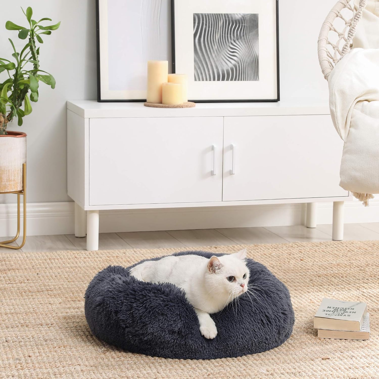 Detalle 2 de Feandrea PGW037G02 Lit rond pour chien Ø50 cm, gris foncé