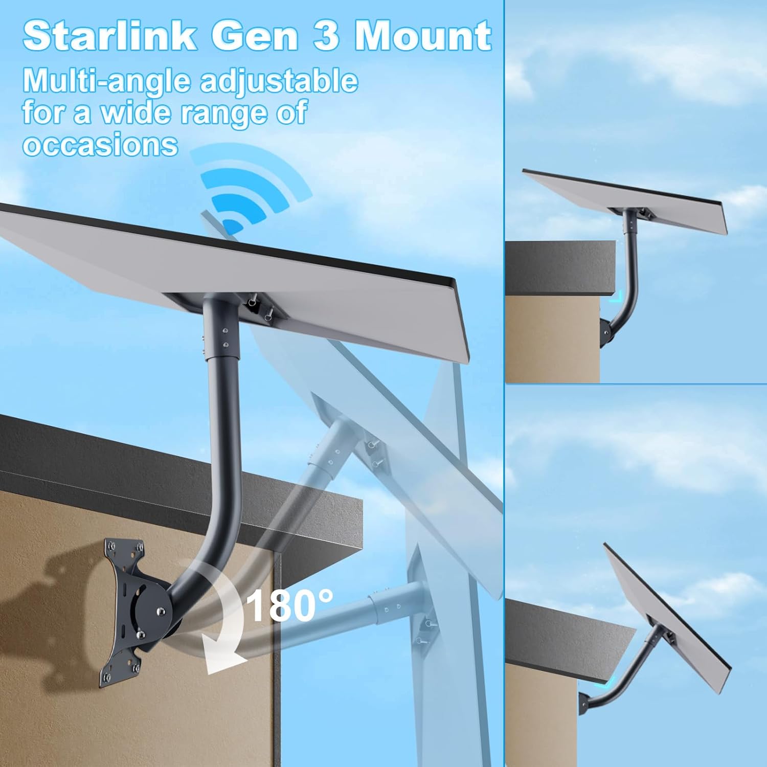 Thumbnail 2 de Starlink Gen 3 Roof Mount: Metal Alloy Mounting Kit with 360° Pipe Adapter (Angle Adjustable, Curved)