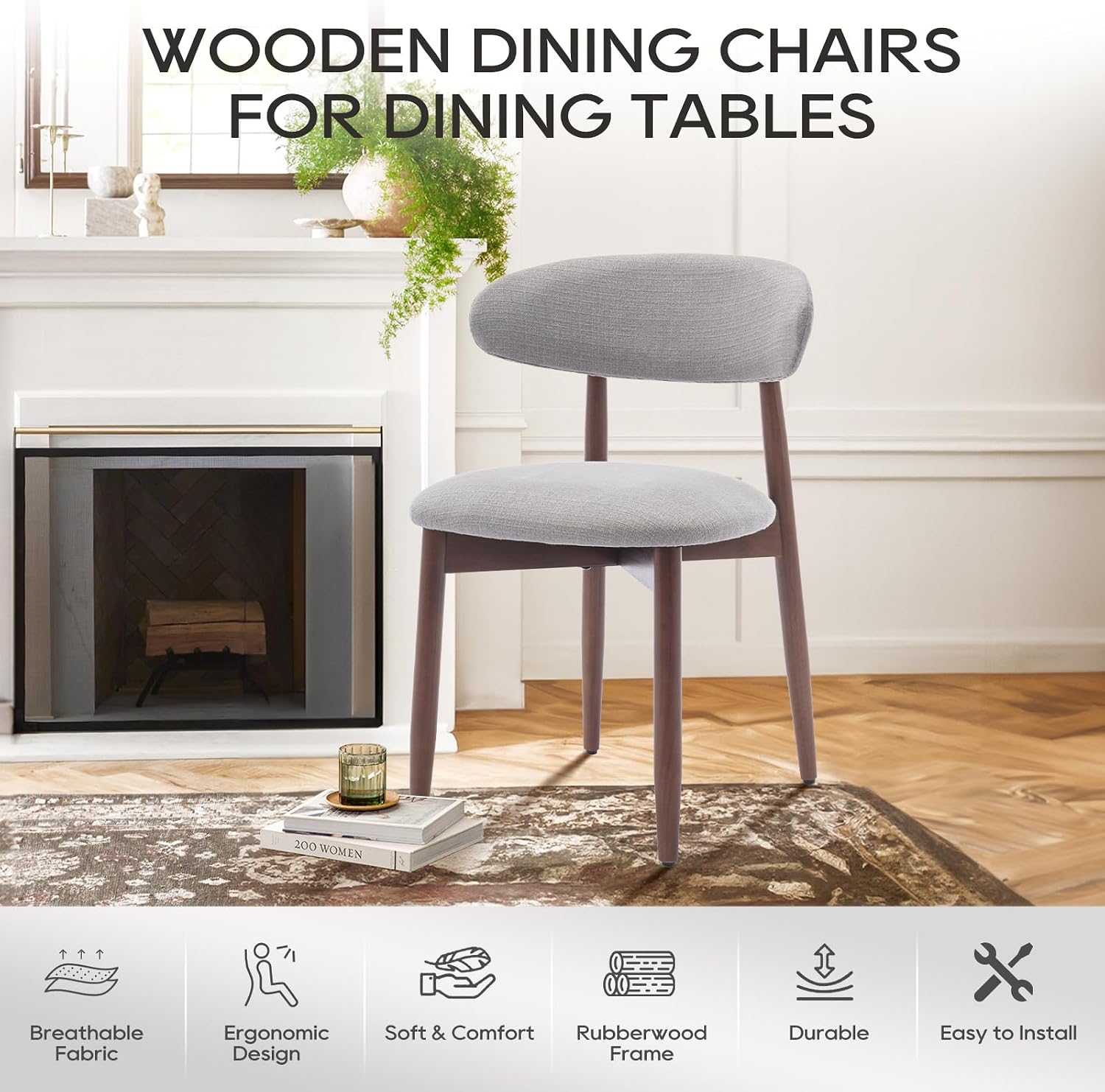 Thumbnail 6 de COLAMY D6270US Wooden Dining Chairs, Light Grey Fabric, Set of 2