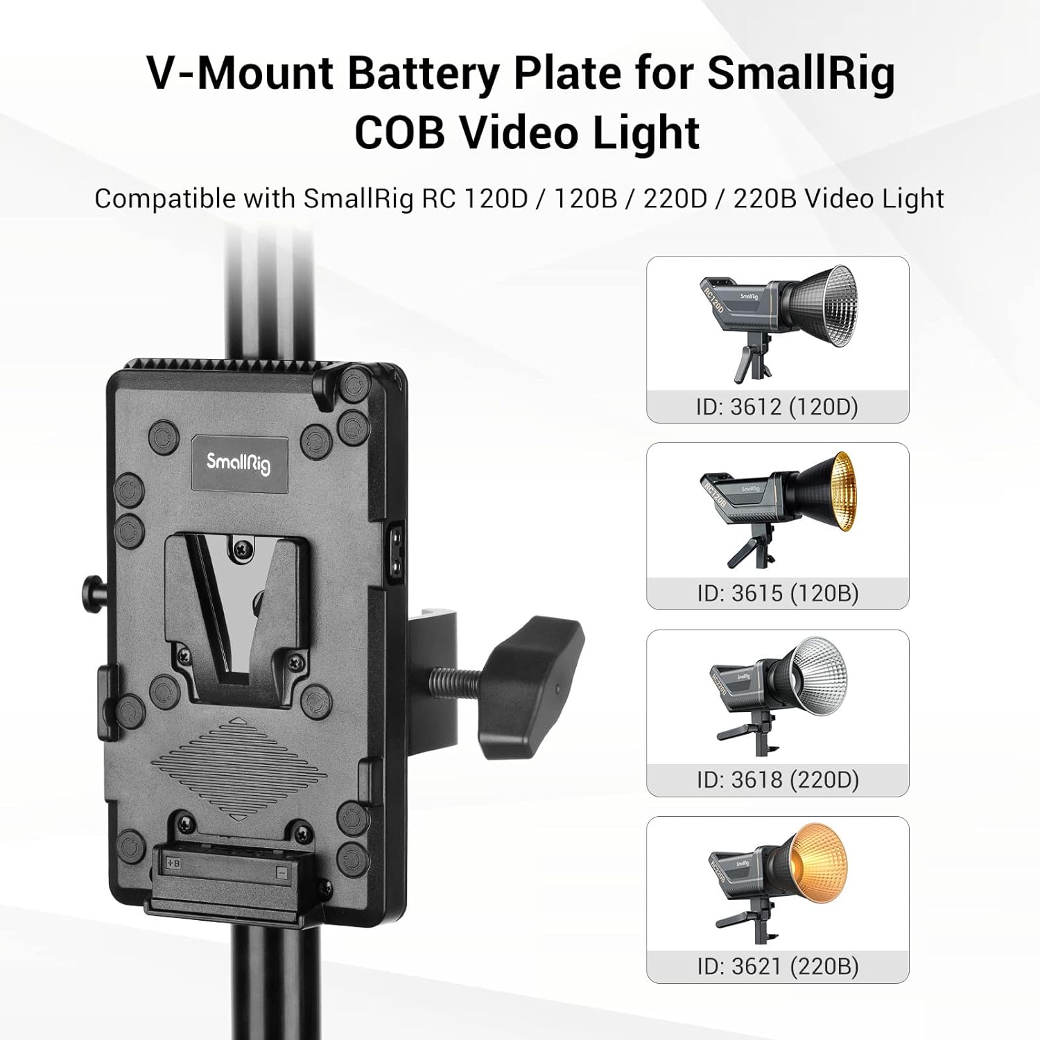 Thumbnail 1 de SMALLRIG V-mount batterie plaque pour lampe vidéo COB SMALLRIG 120B/120D/220B/220D (module de charge RA V1-3676)