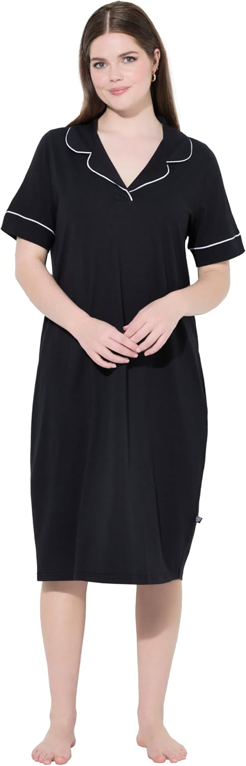 Detalle 2 de Ulla Popken Chemise de Nuit Col à Revers et Manches Courtes avec Passepoils Fantaisie