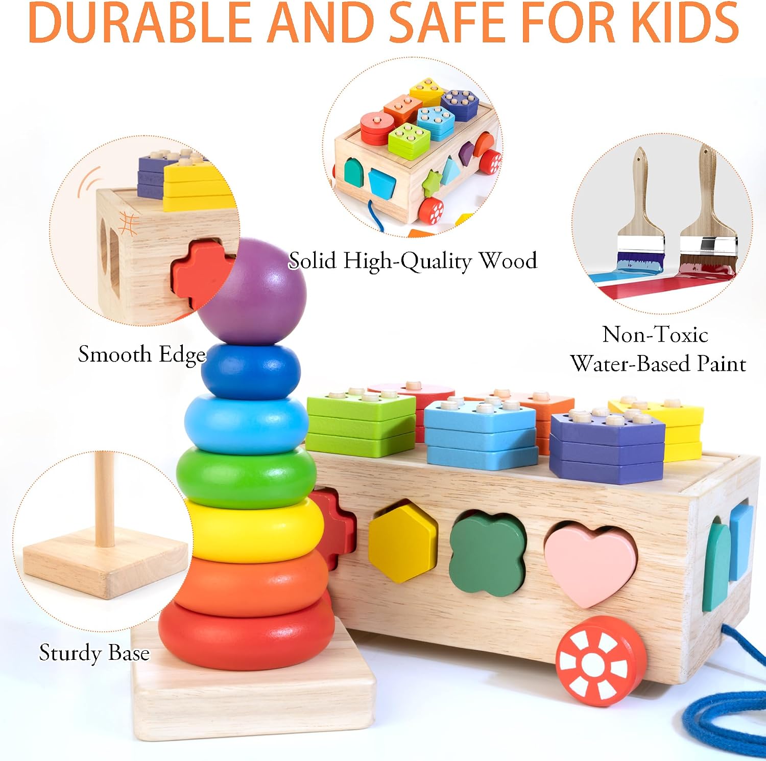 Detalle de Bravmate Montessori Wooden Shape Sorter for 12-18 Months