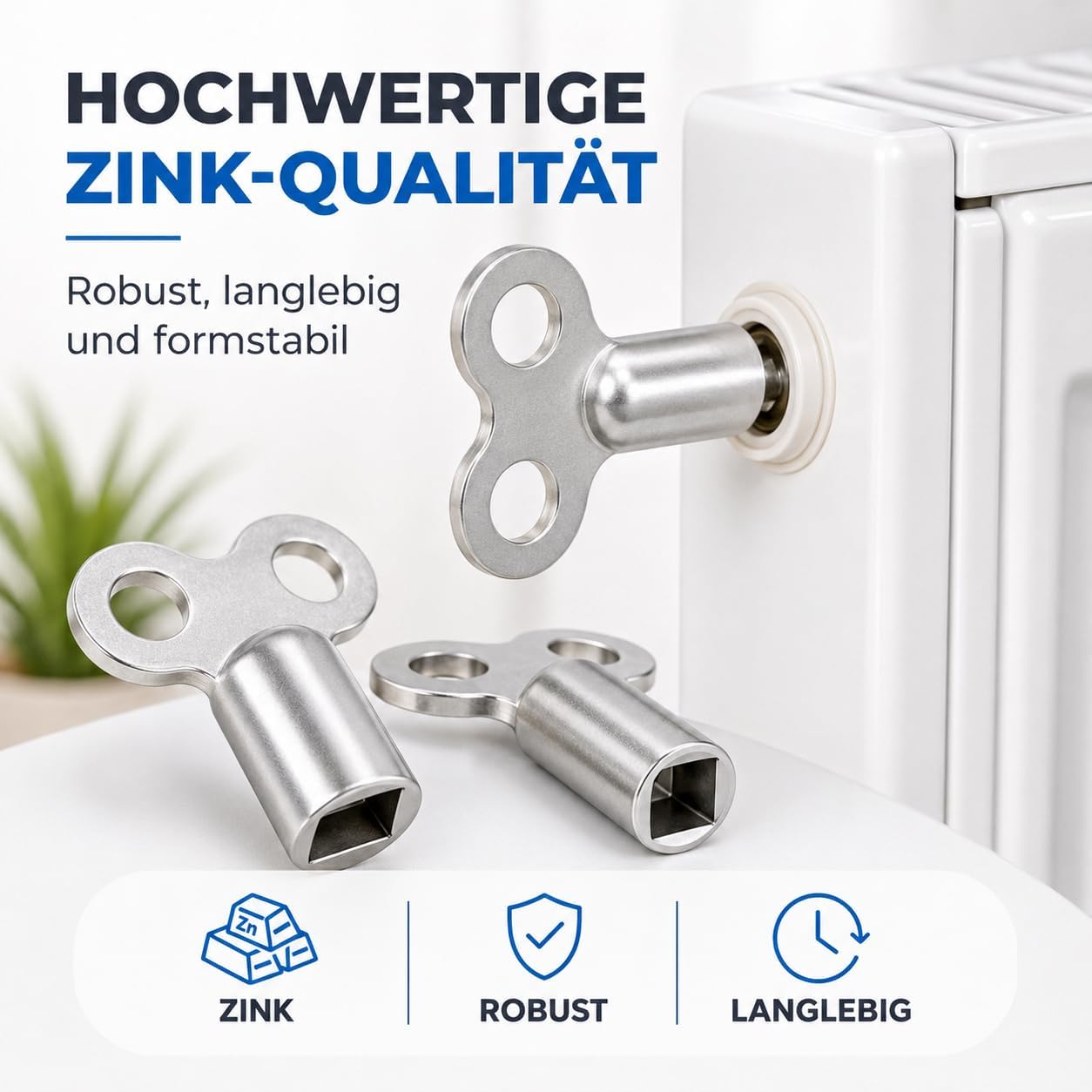 Detalle 1 de 4 elementnycklar för avluftning av radiatorer, robust fyrkantsmodell