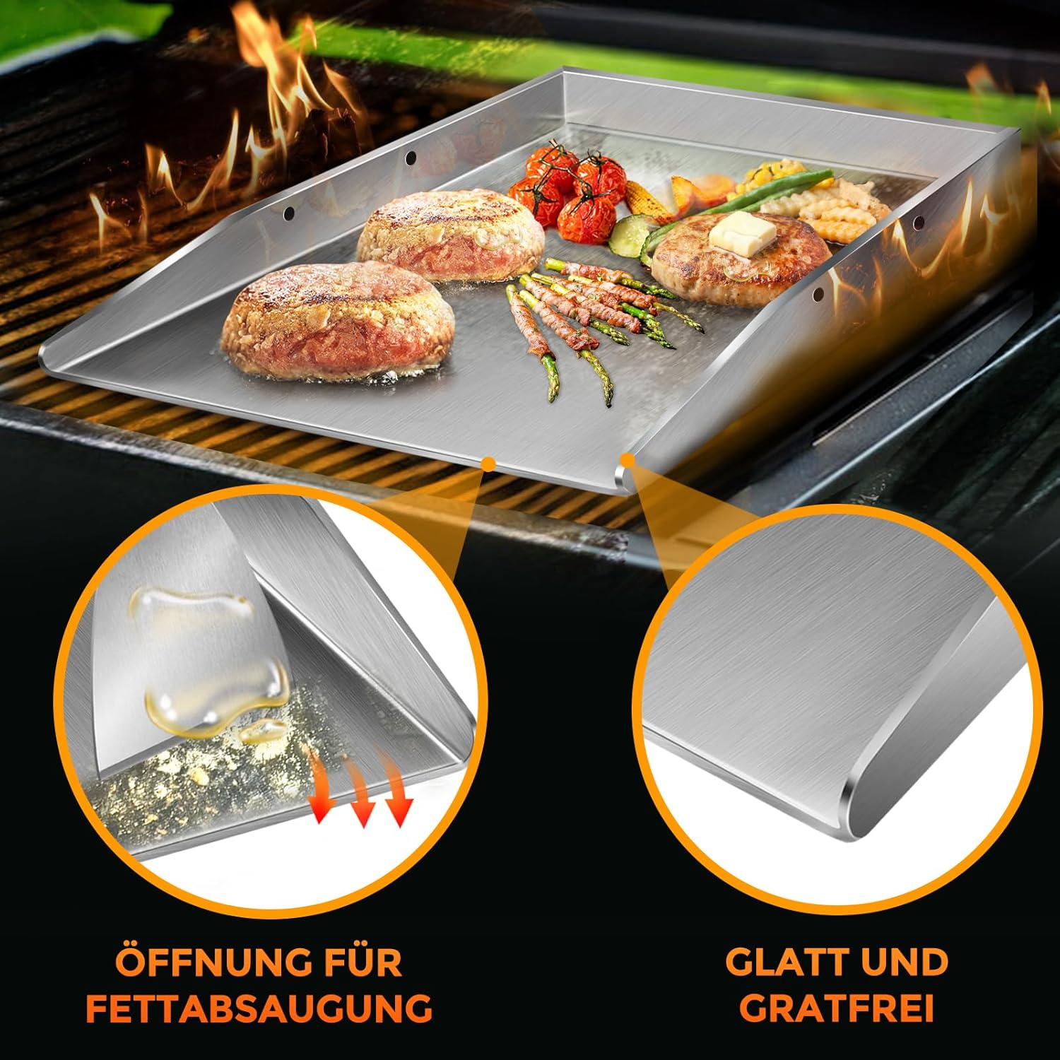 Detalle 2 de Grillplatte Plancha 4 mm Edelstahl 40 x 30 cm