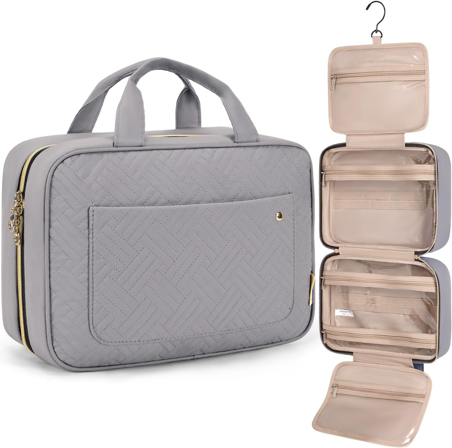 Thumbnail 6 de BAGSMART Kulturbeutel Damen – Aufhängbare Kosmetiktasche, wasserabweisend, 4 Fächer, Transparentenseiten, L-Kaffebraun