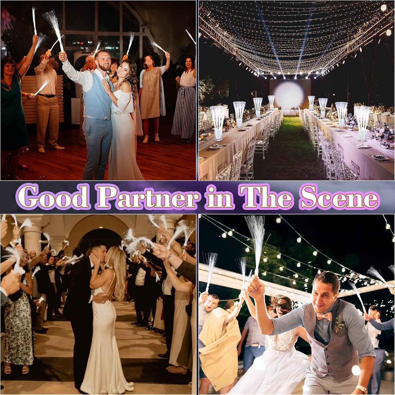 Thumbnail 6 de YeahBoom 36 Leuchtwedel für Hochzeit & Party – LED-Glasfaserstäbe mit Blinkmodi
