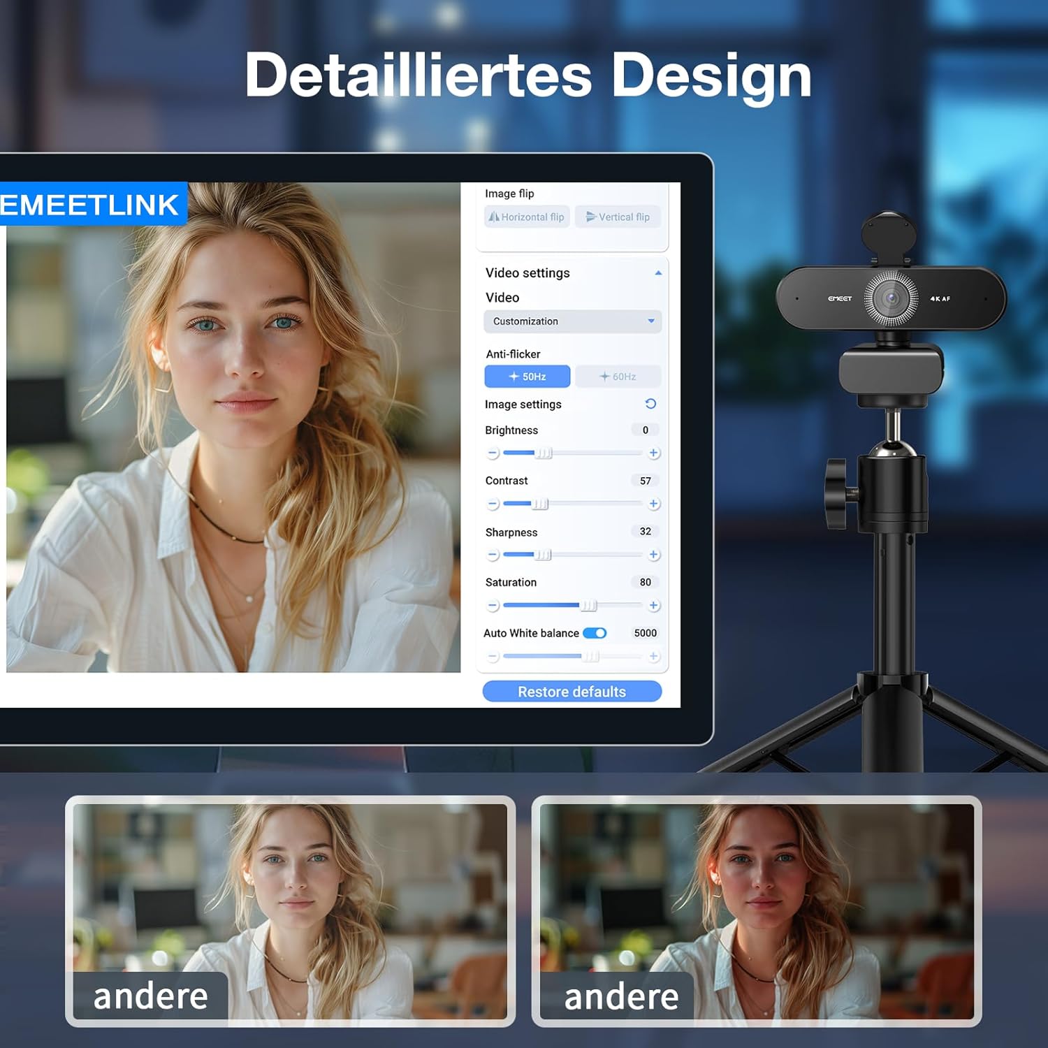 Thumbnail 5 de EMEET NOVA 4K Webcam mit Ständer, Dual-Mikrofonen und 73° Weitwinkel – Ultra HD