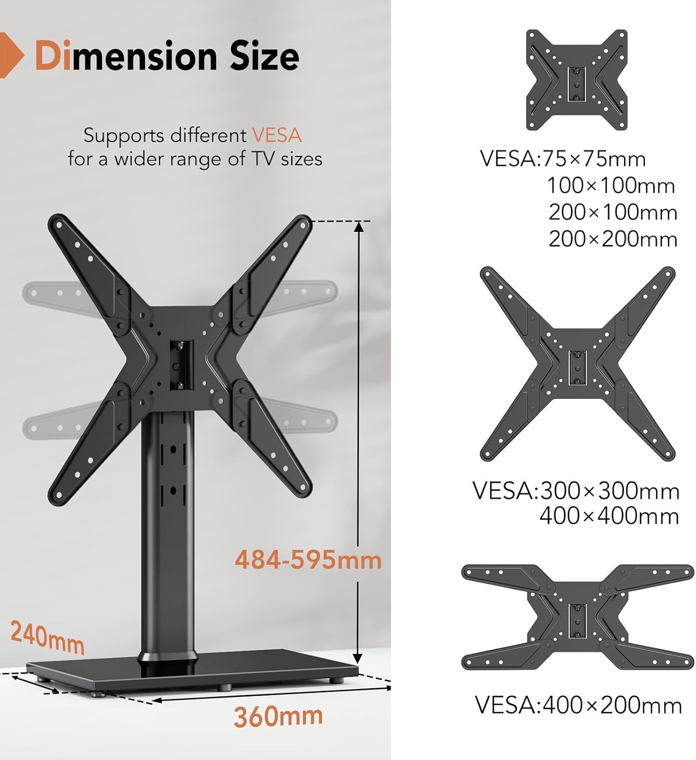 Thumbnail 6 de Universal Schwenk TV Ständer/Fuß – Tischstandfuß für 21–43 Zoll TVs (bis 45 kg) mit 90° Schwenk, 4-stufiger Höhenverstellung und Glasboden