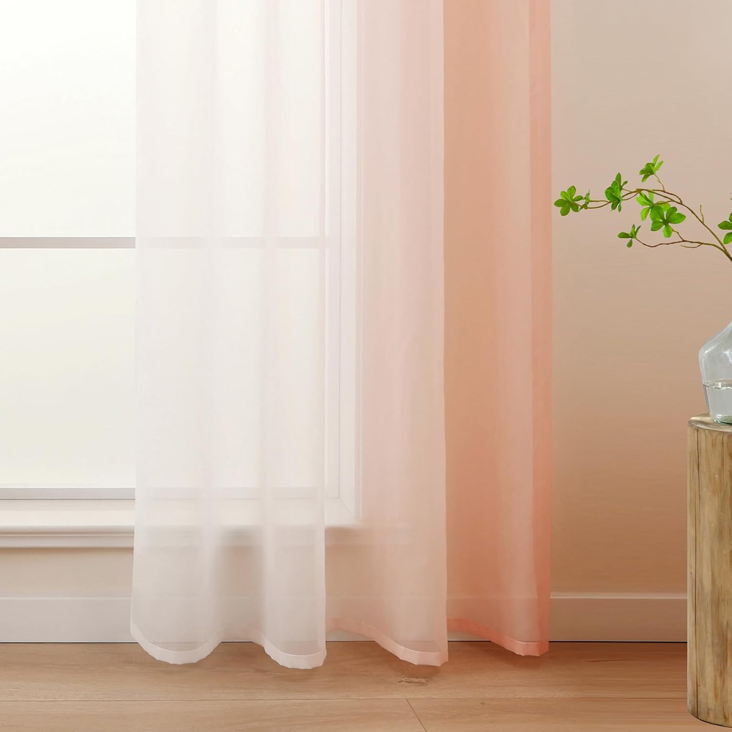 Detalle 1 de L.Z.E Pink White Voile Curtains
