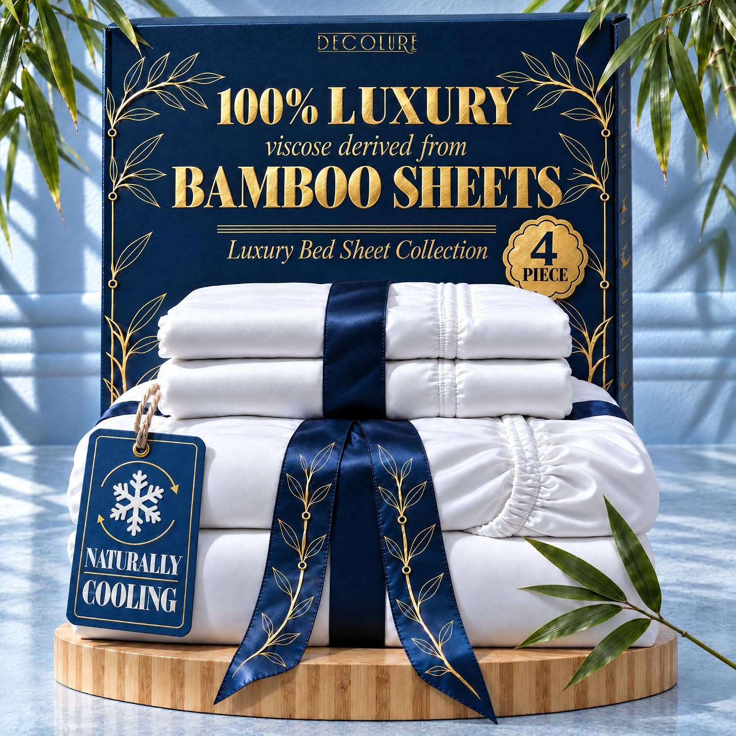 Detalle de DECOLURE Bamboo Viscose Queen Sheets 17"