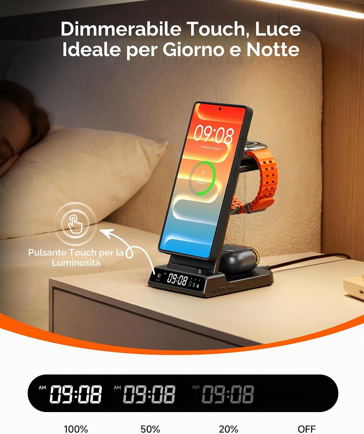 Detalle de Caricatore magnetico 3 in 1 SwanScout C01SM per Galaxy S26 Ultra, Watch e Buds 3 Pro/3