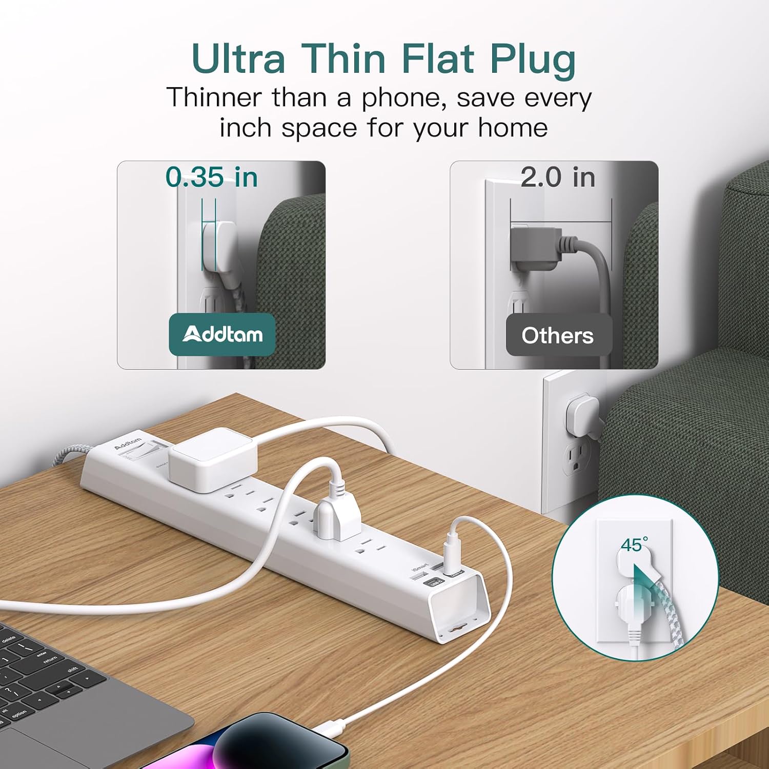 Detalle 2 de Addtam Power Strip 15-Foot Cord