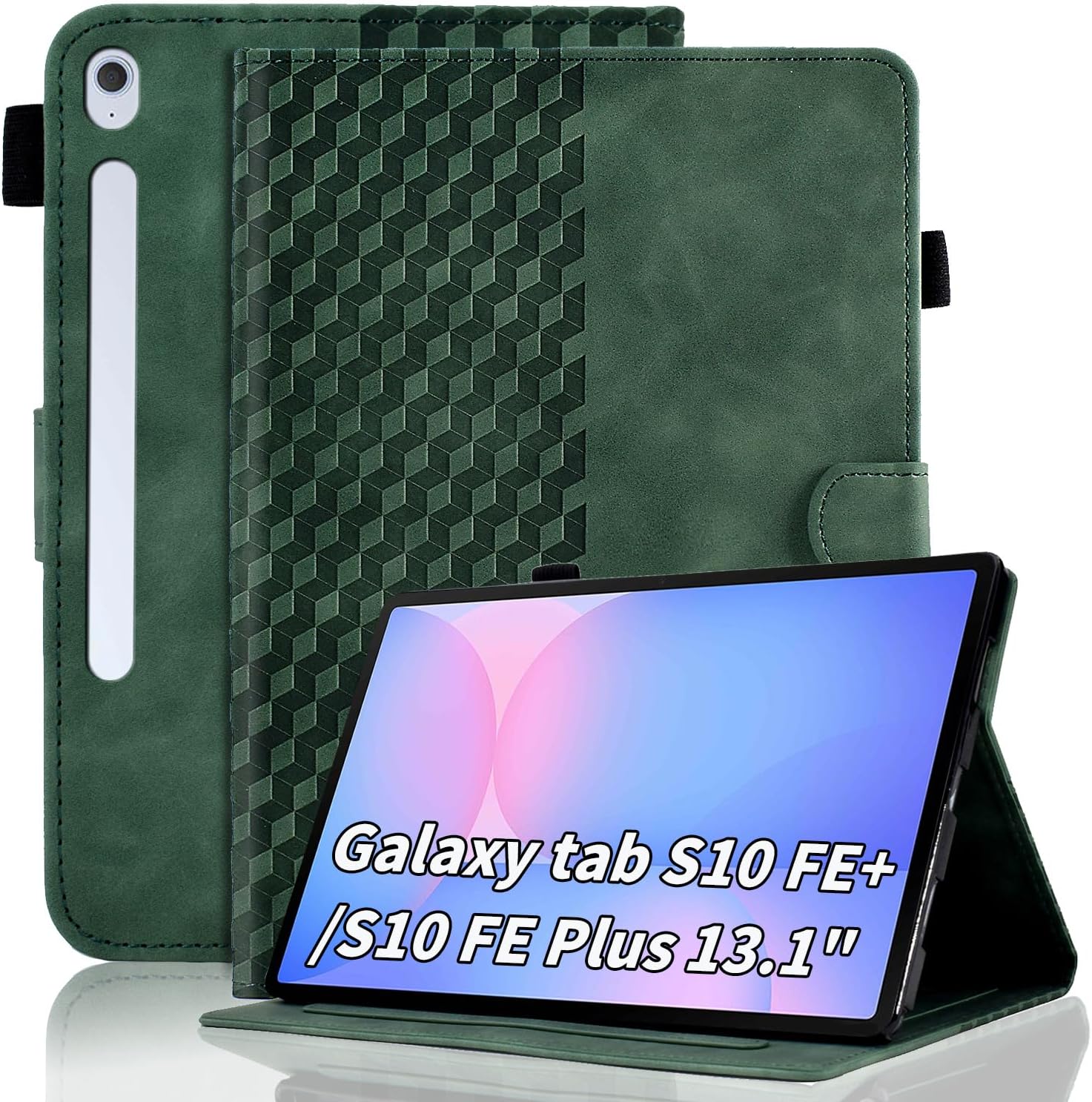 Detalle de Hülle für Samsung Galaxy Tab S10 FE+ / S10 FE+ Plus 13 Zoll 2025 – Premium Ledertasche Folio mit Kartenfach, Sleep/Aufwach & Stifthalter (Dunkelgrün)
