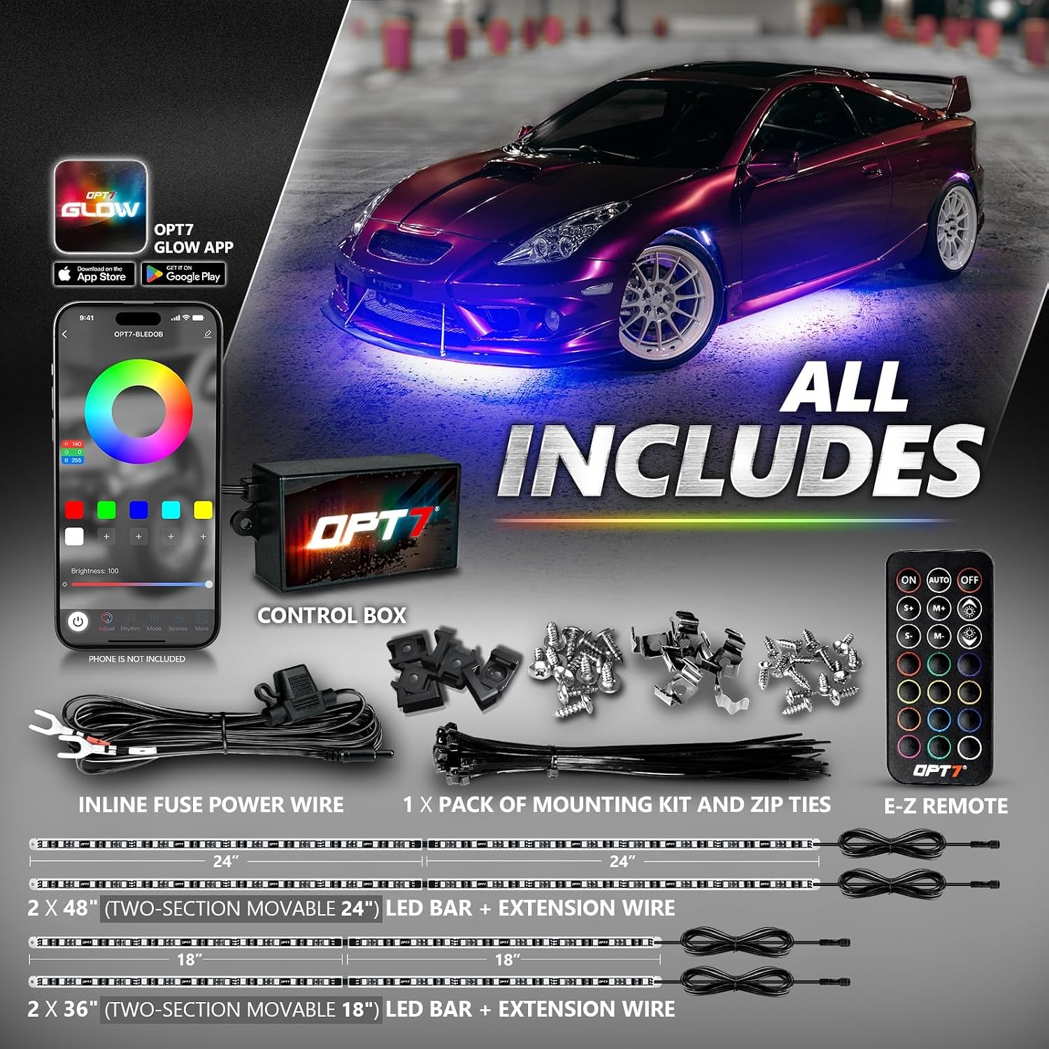 Thumbnail 6 de OPT7 Aura Pro Underglow LED Kit for Car RGB Lights