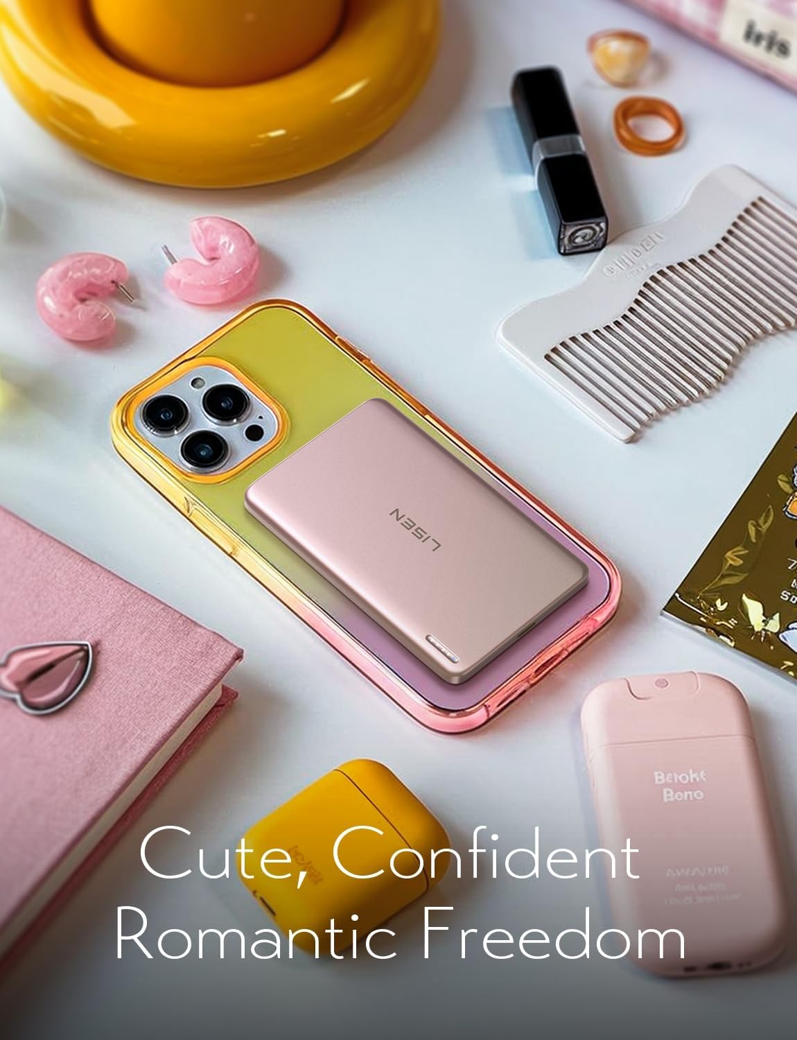 Detalle 2 de LISEN Qi2 15W Ultra Slim Magnetic Power Bank, 5,000mAh, Pink