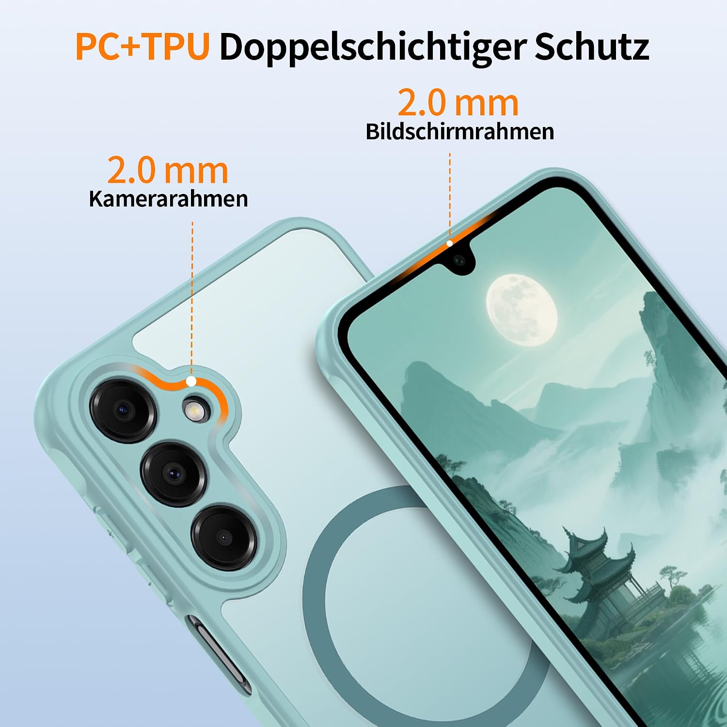 Detalle de Jshru Hülle für Samsung Galaxy A16 4G/5G – Militärstoßfest, MIT 2 Panzer-Schutzglas, MagSafe-kompatibel, Mintgrün