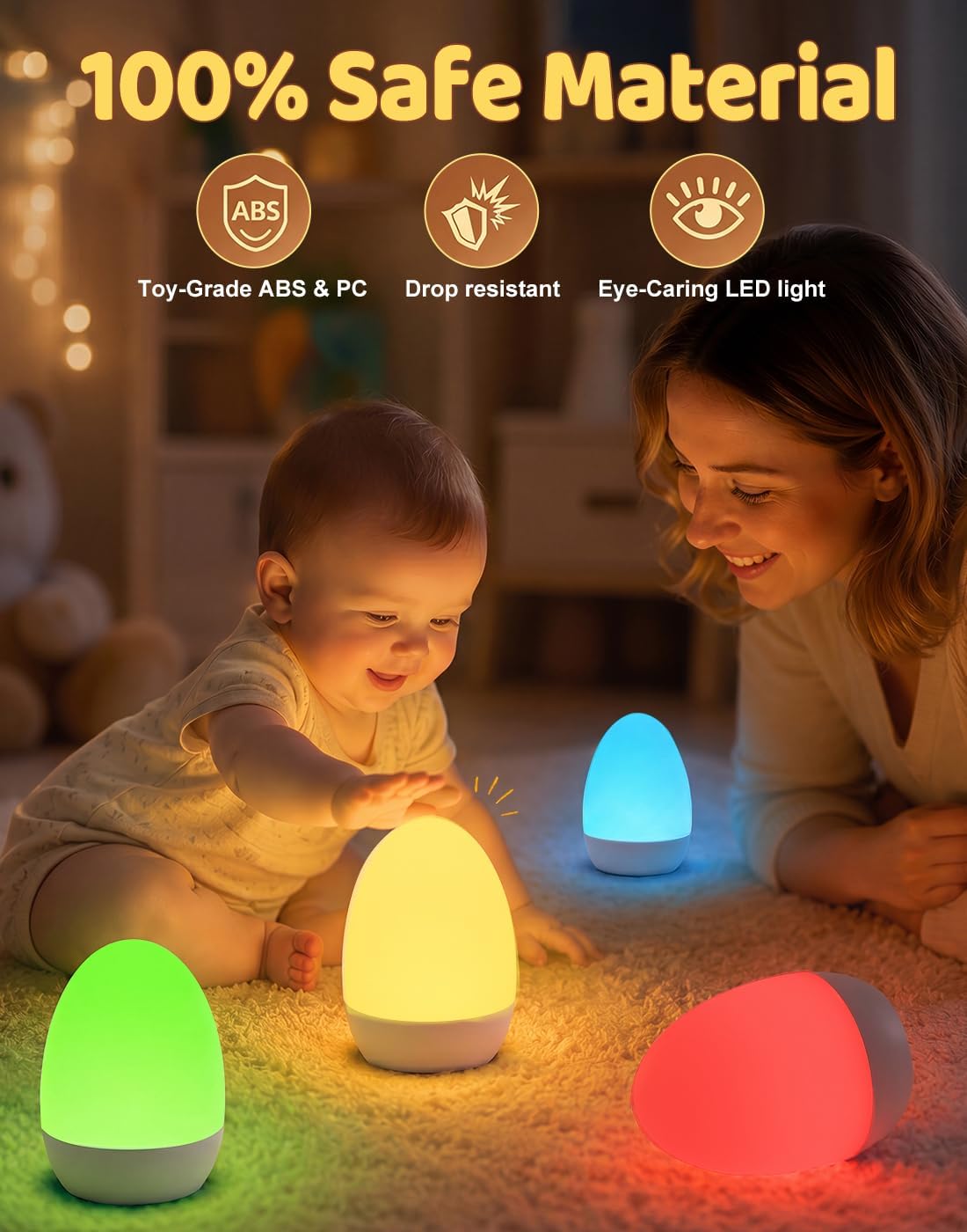 Thumbnail 5 de Egg Light Baby Night Light: 2600mAh Rechargeable Bedside Lamp with 3 Colour Temperatures and 12 RGB Colours