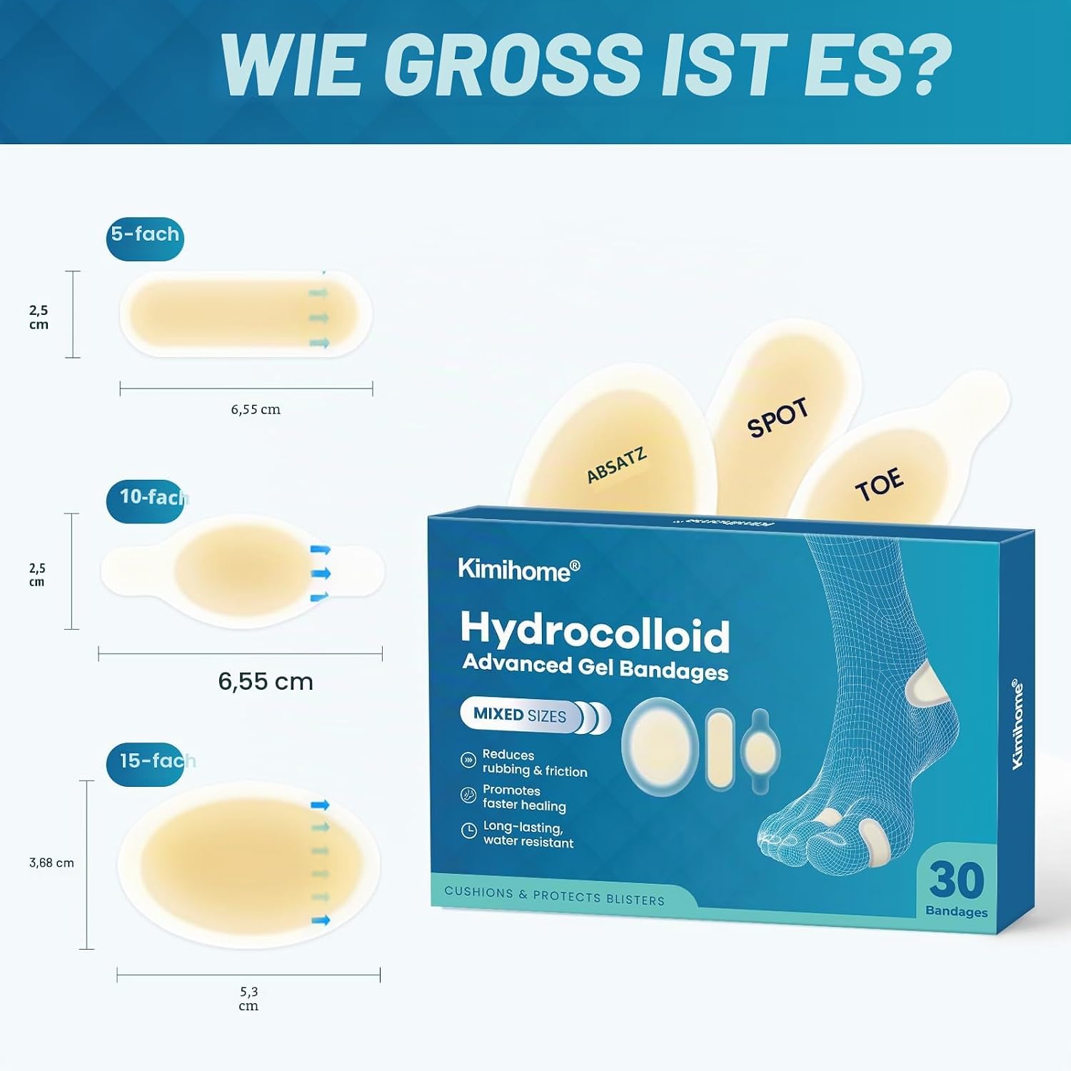 Thumbnail 6 de Hydrokolloid-Blisterpflaster für Füße – 30 Stück Gel-Blisterpflaster (Variety Pack) von Kimihome