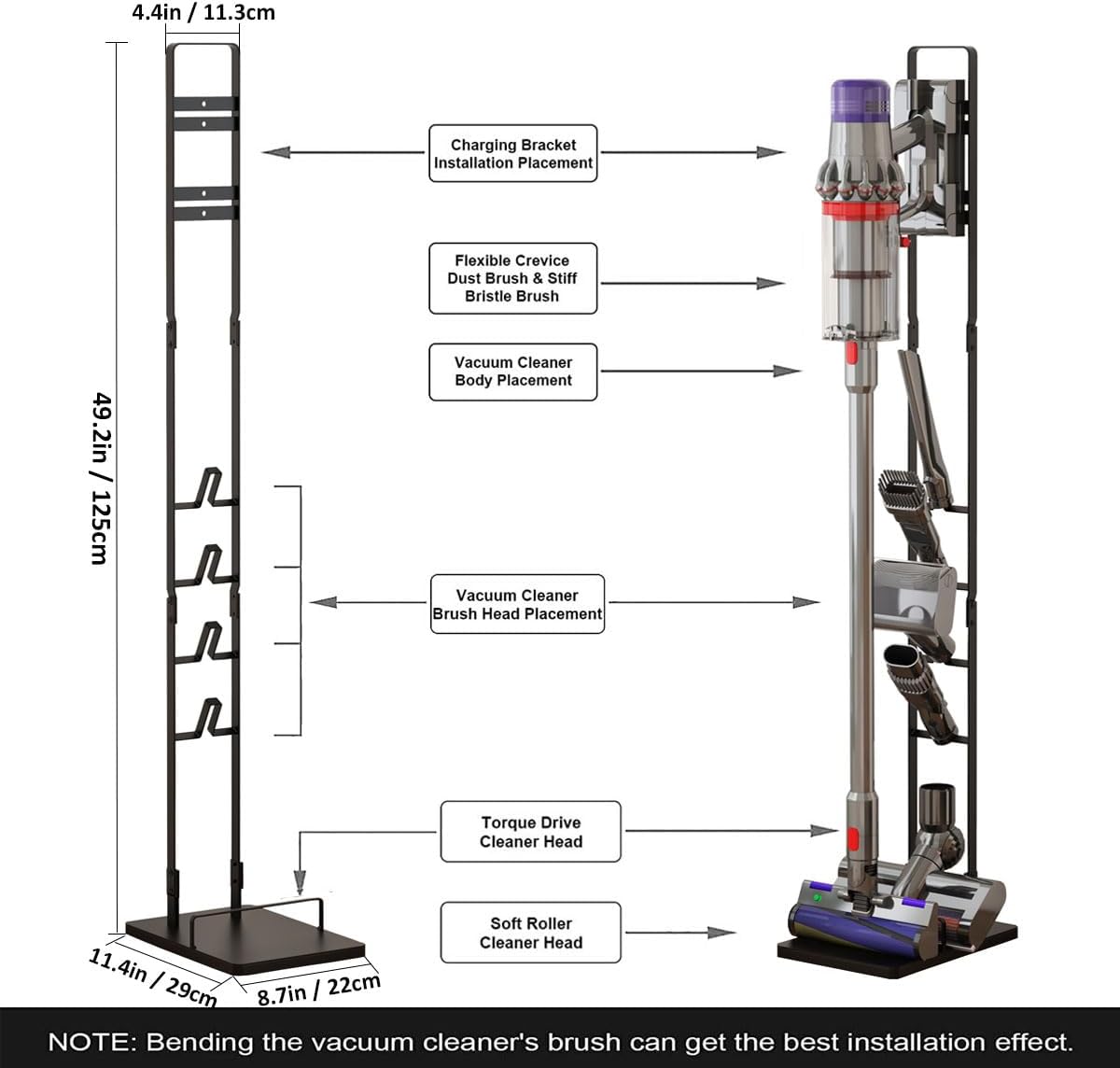 Detalle de Foho FH24-V10 Freestanding Dyson Vacuum Stand, No-Drill Steel Storage