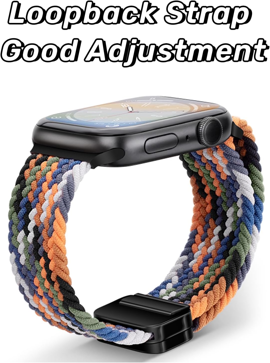 Detalle de Elasticated Magnetic Nylon Apple Watch Strap — 38–49mm, adjustable 14–21 cm