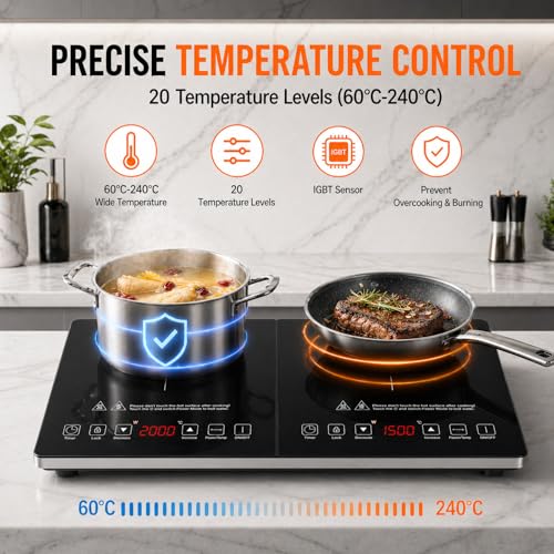 Detalle de AMZCHEF Plaque Induction 2 Feux – Tables de cuisson à Induction avec Contrôle Indépendant, 3500 W