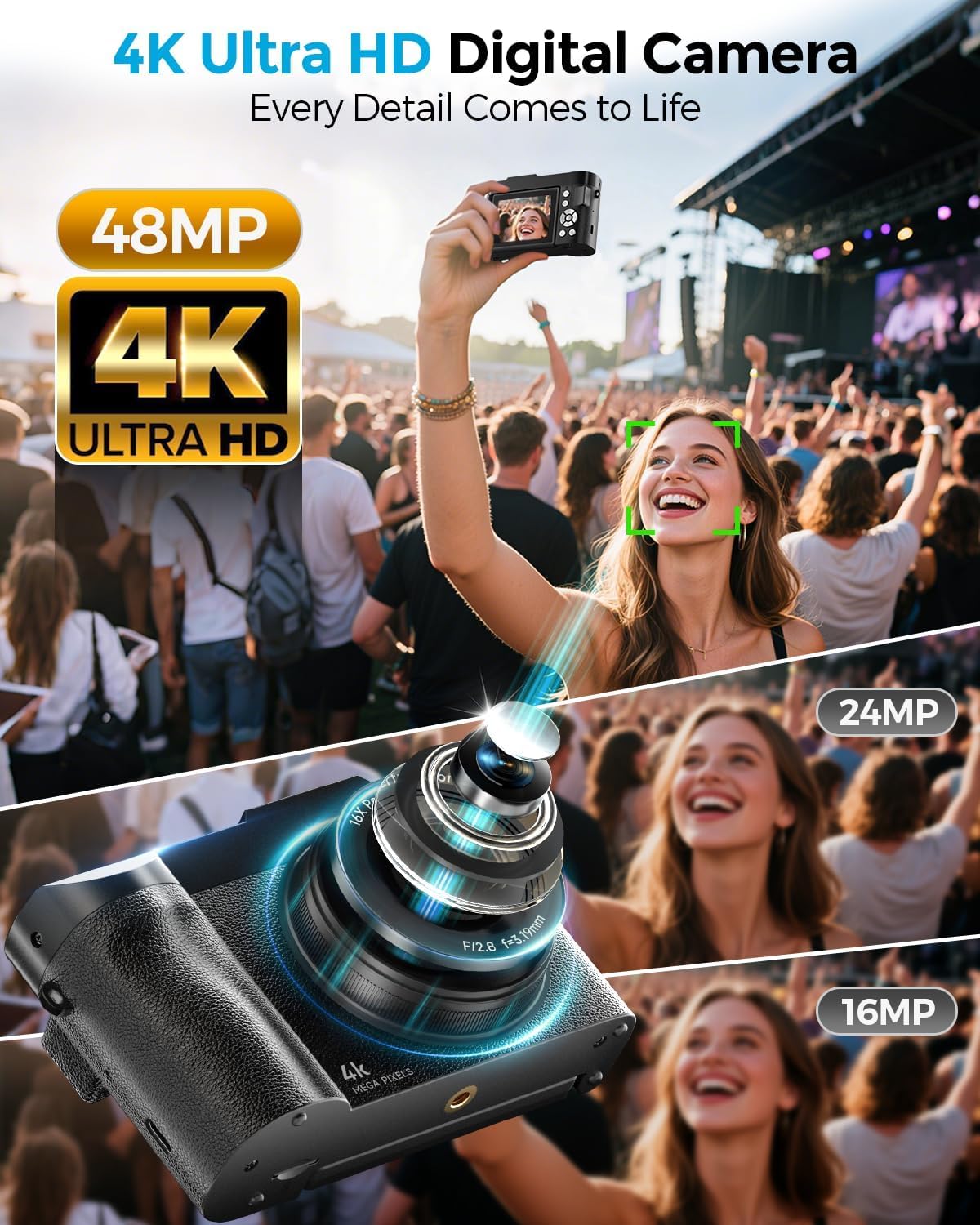 Thumbnail 1 de 4K Digitalkamera Maxmango 50MP mit 2,8" 180° Klappdisplay und Webcam-Funktion