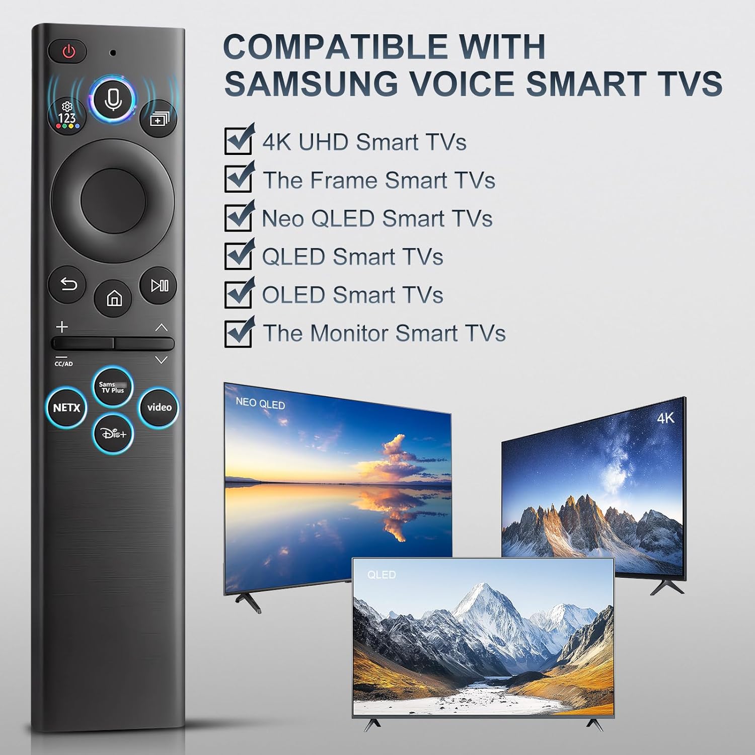Thumbnail 1 de Replacement Samsung TV Remote with Voice Function – Universal Compatibility (2018–2025) for Samsung Neo QLED, Frame, OLED & More