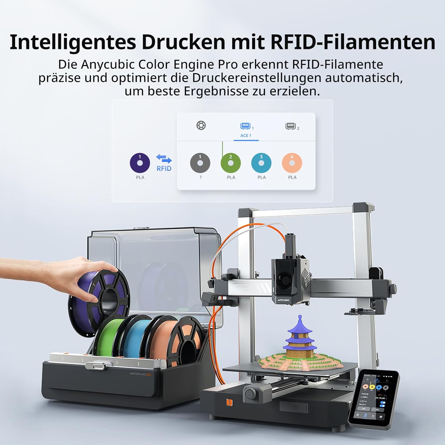 Thumbnail 3 de ANYCUBIC PLA Filament 1,75 mm – Refill inkl. Spool Kit, 4 kg in vier Farben (Pfirsichrosa, Interstellar Lila, Türkisblau, Spring Leaf Grün)