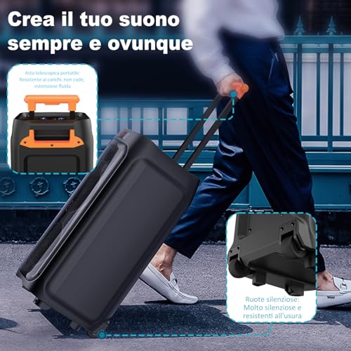 Detalle de JYX Karaoke: Sistema PA portatile con 2 microfoni wireless, 800W e luci RGB