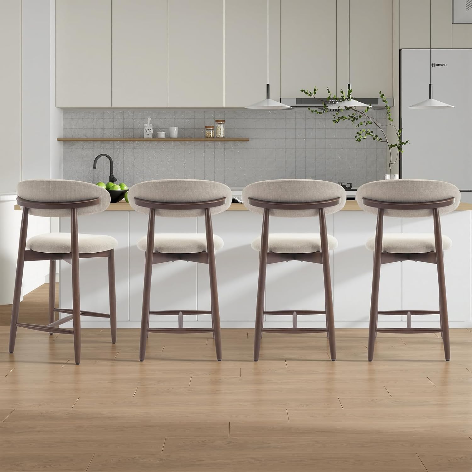 Detalle de COLAMY B6269 Counter-Height Bar Stools, Set of 2, Beige Upholstered Seats