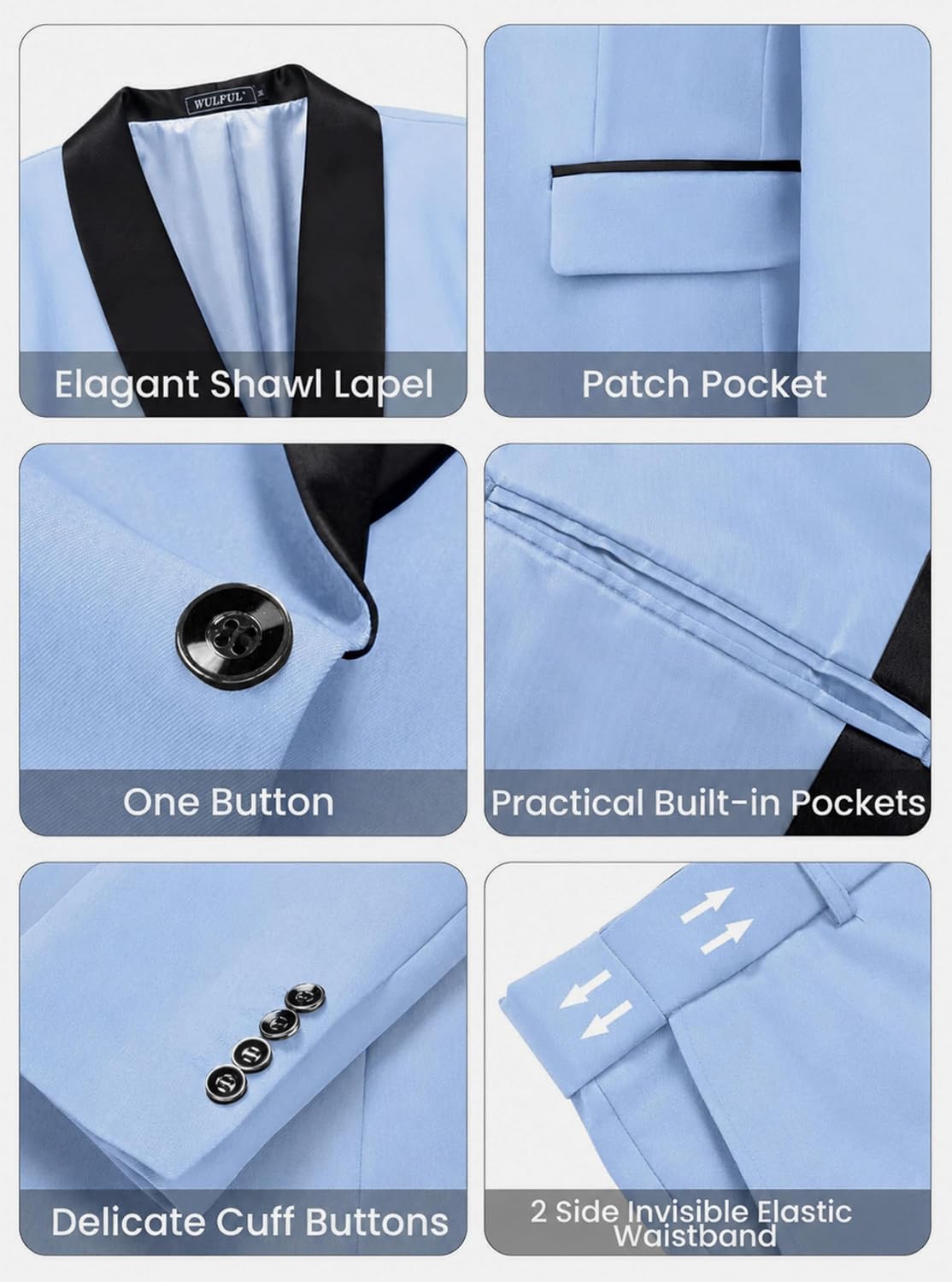 Thumbnail 5 de WULFUL 3 Piece Slim Fit Tuxedo Suit Set