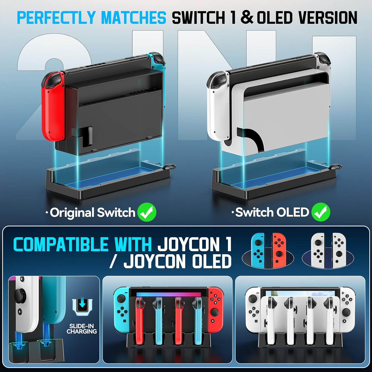Detalle de Switch Charging Dock for Joycons: 6-Device Capacity, 4 Front Slots, Safe USB Charging for Joycon Controllers