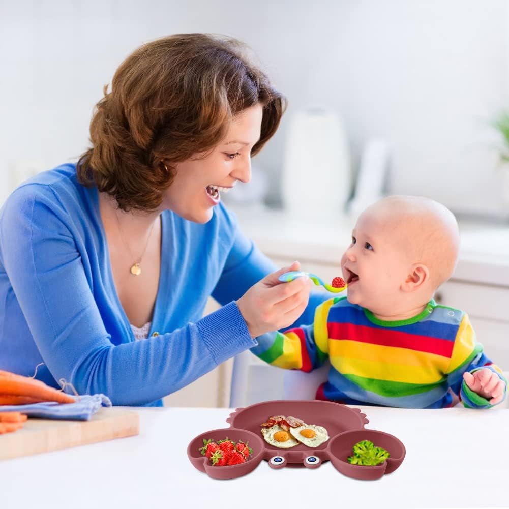Thumbnail 6 de Vicloon Assiette Ventouse pour Bébé – 3 compartiments en silicone, lavable au lave-vaisselle et micro-ondes (Rose Rouge)