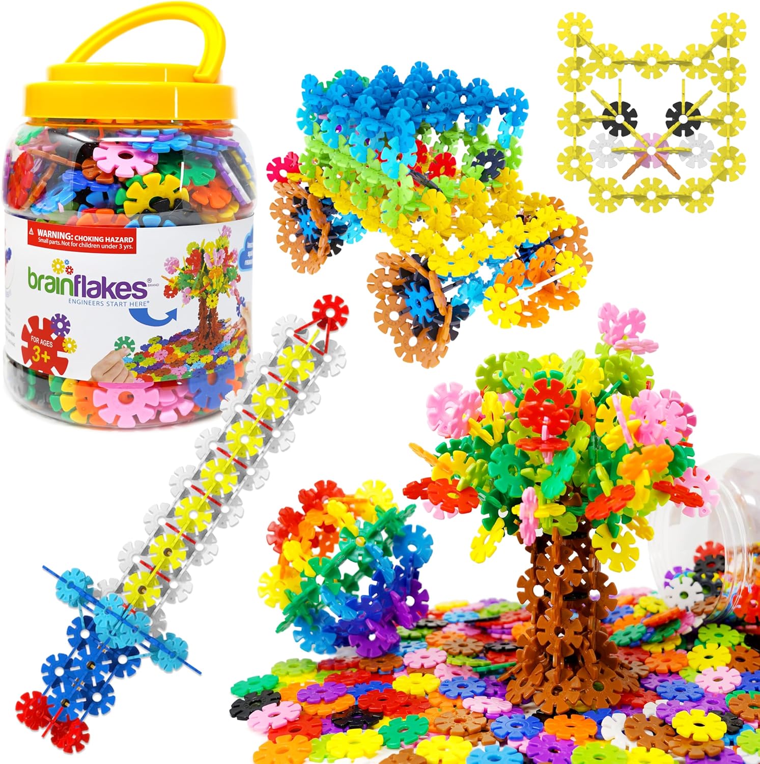 Detalle de Brain Flakes 500er-Set (ab 3 Jahren) – ineinandergreifendes Kunststoff-Scheibenspielzeug für kreatives Bauen