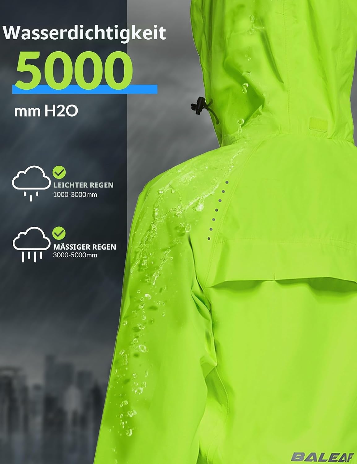 Detalle de baleaf Damen Fahrradjacke Regenjacke wasserdicht & winddicht – atmungsaktive Outdoor-Windbreaker