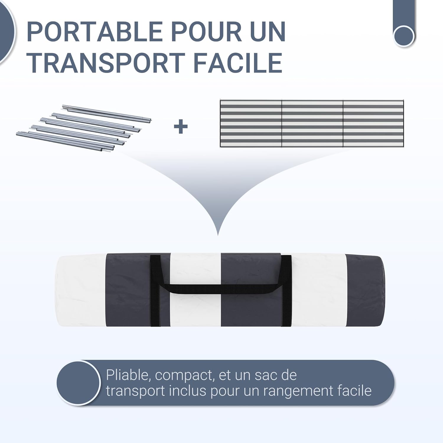 Detalle de Outsunny Paravent brise-vent de camping pliable 540 x 150 cm (gris et blanc)