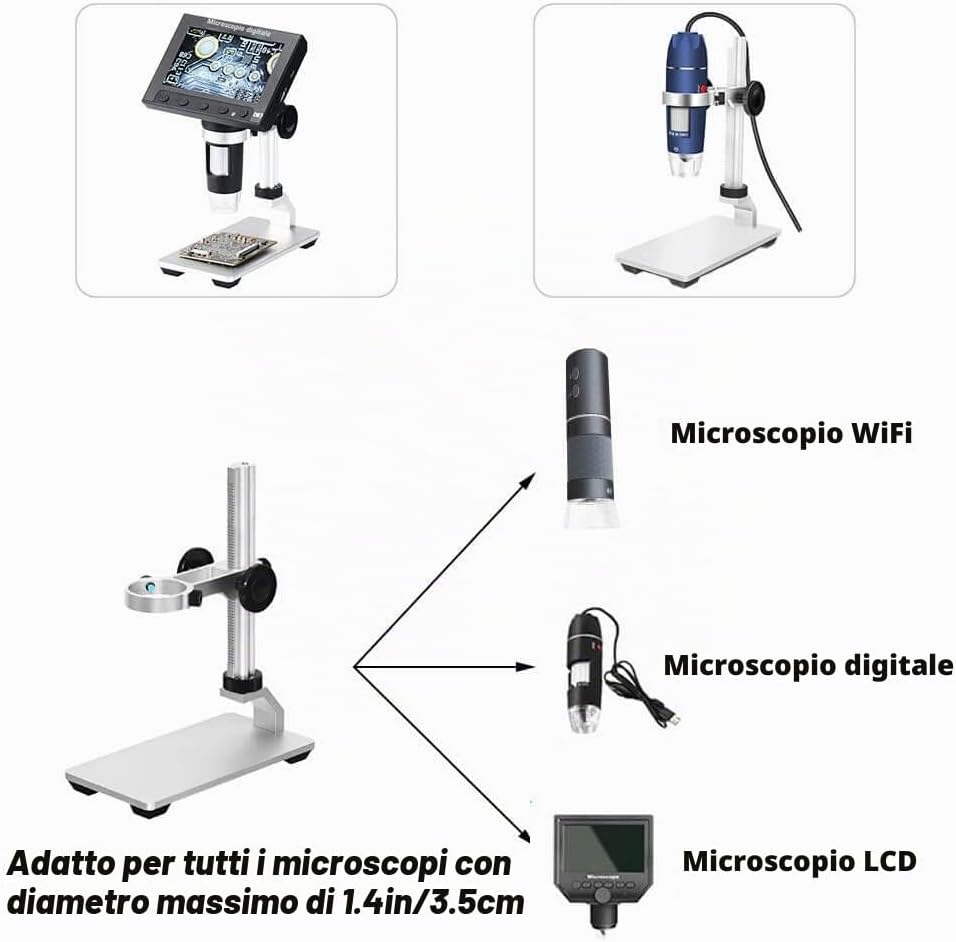 Thumbnail 3 de Ninyoon Supporto Universale per Microscopio: supporto stabile in lega di alluminio per foto/camera USB/WiFi, diametro massimo 3,5 cm